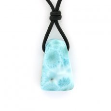 Leder Halsband und 1 Larimar - 25.5 x 16 x 10 mm - 7.7 gr