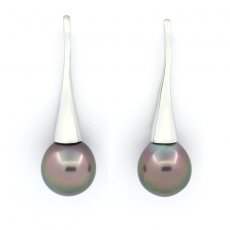 Sterling Silber Ohrringe und 2 Semi Barocke TahitiPerlen B 9.5 mm