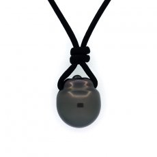 Leder Halsband und 1 Semi Barock TahitiPerle C 13.8 mm
