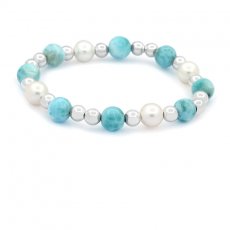 Armband aus 8 Larimar-Perlen - 8.5 bis 9.3 mm - 17.5 cm