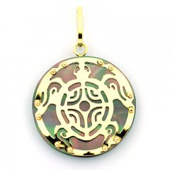 18K Gold Anhnger und TahitiPerlmutt - Durchmesser = 21 mm - Schildkrte